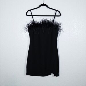 NWT Edit By Nine Black Feathered‎ Bodycon Mini Dress Size Medium